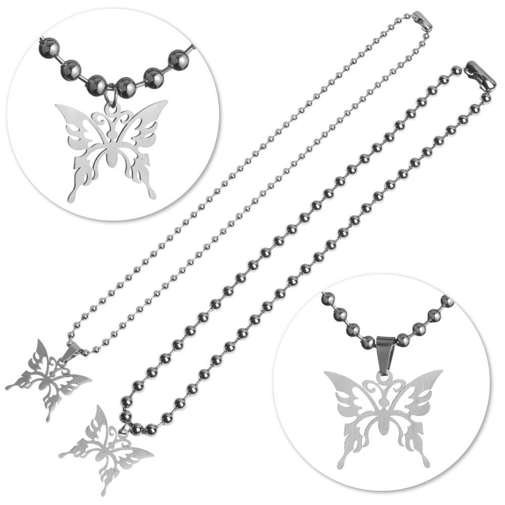 Preva Kalung Liontin Kupu-Kupu Batu Gotik Manis Anti Karat Boho Perhiasan Bola Rantai