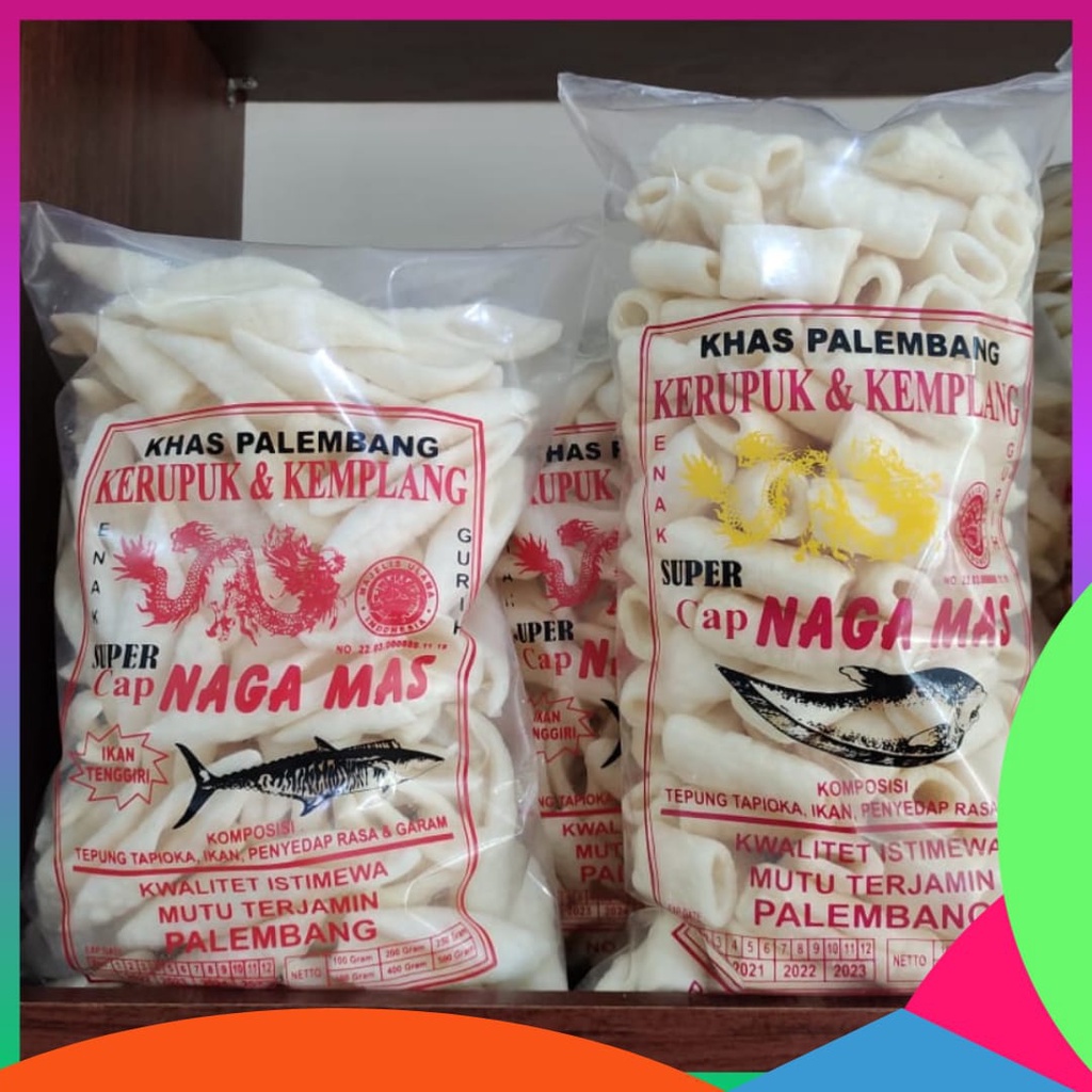 

KERUPUK KEMPLANG KHAS PALEMBANG BENTUK USUS BUNCIS 500 GRAM NAGA MAS PALEMBANG