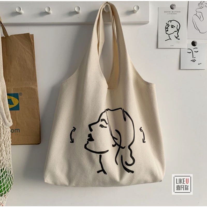 Totebag Vintage Populer Tas Tote-Cewek lihat atas