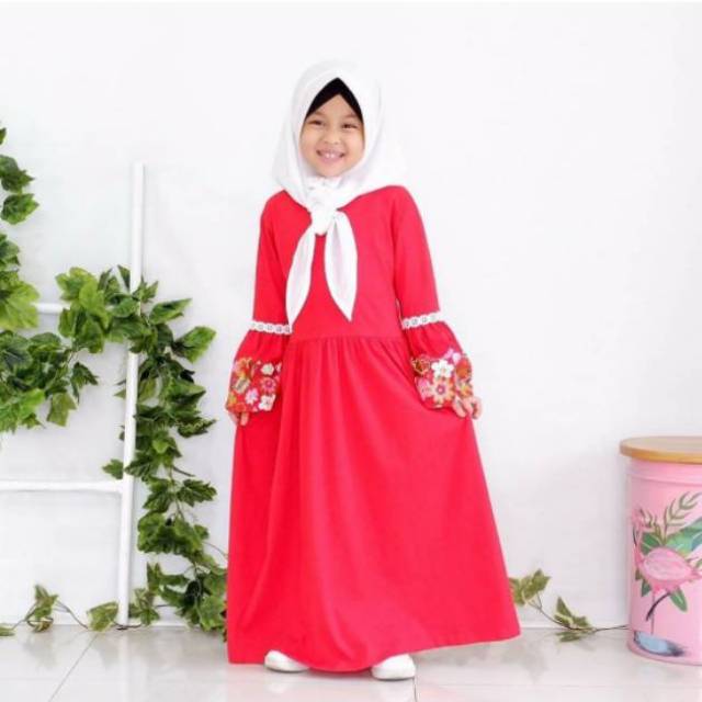 SALE Gamis anak Perempuan aplikasi renda ori Blooms.id bahan cotton combed 24S umur 2 sampai 9 tahun