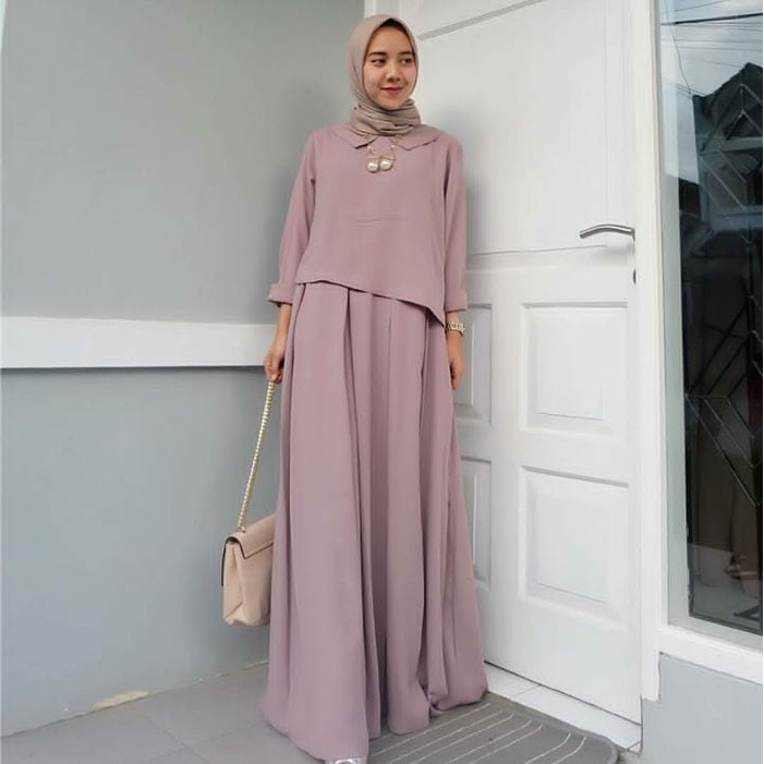 GAMIS SYARI ANNAJAH CAPUCCINO 900GR 110 140 ALLSIZE GAMIS SYARI BUSUI CADAR CREPE HQ POLOS MURAH I.