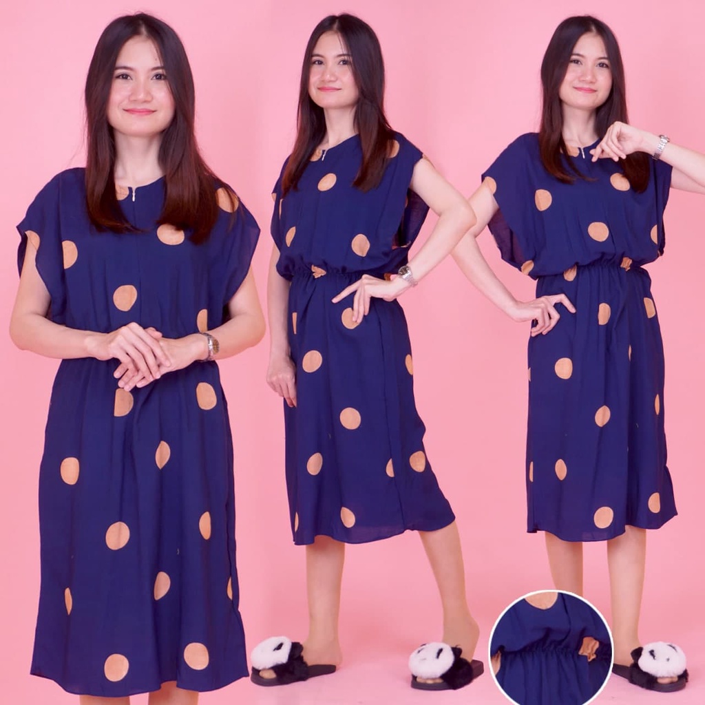 DASTER MANOHARA SANTUNG PAKAIAN BAJU TIDUR MURAH KEKINIAN BATIKWARNA-mhs Polkadot Navy