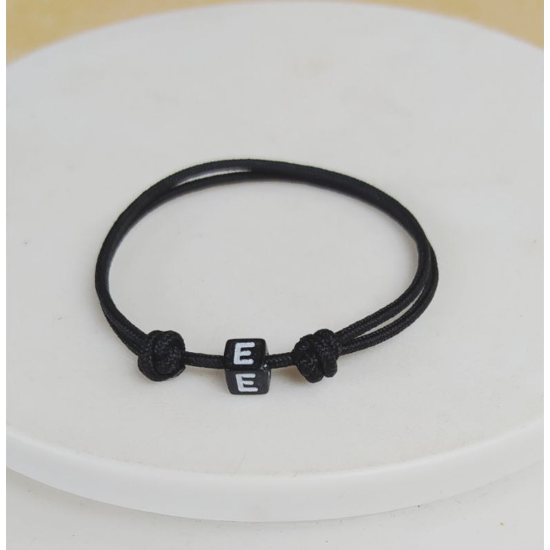 Gelang Nama Inisial 2mm Hitam Polos Bebas Pilih Huruf Ready A-Z