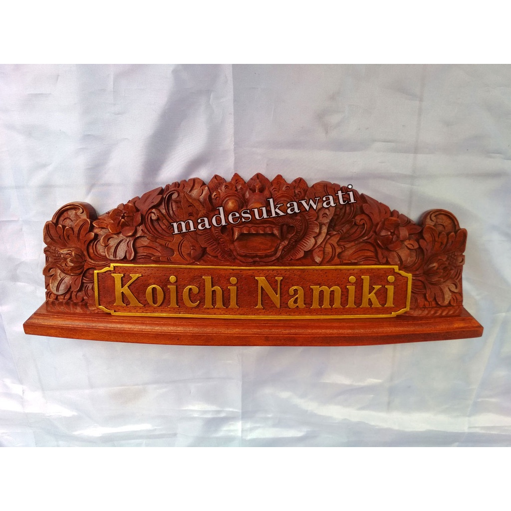 Papan nama name plate meja ukiran barong bali isi tatakan hiasan dekorasi