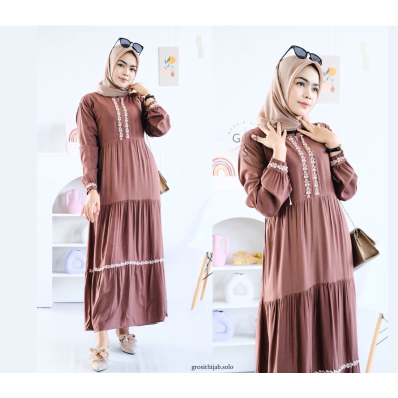 (DBY) GAMIS BESTARI RENDA MAXI DRESS BUSUI WANITA RAYON