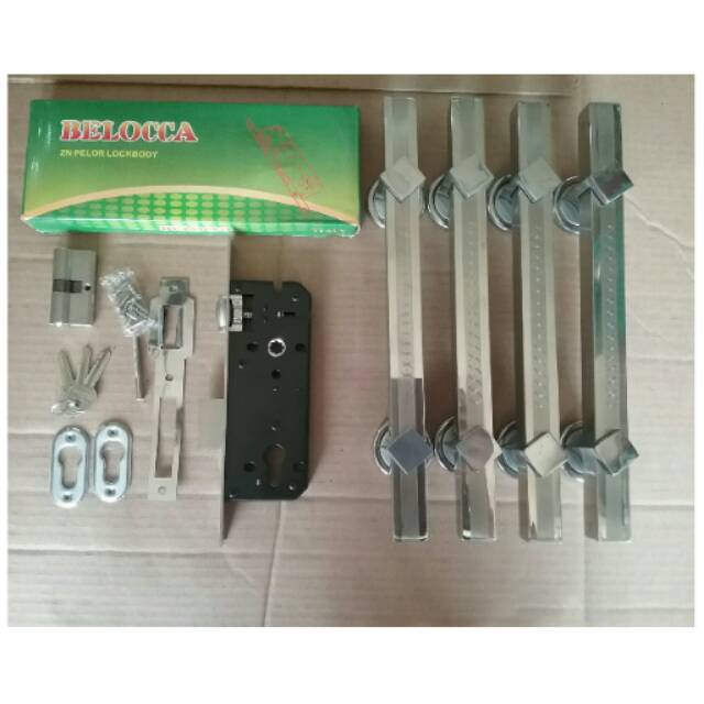 Kunci pintu kupu2 komplit,1set body pelor stanlis+4 pcs ph 35 cm ss
