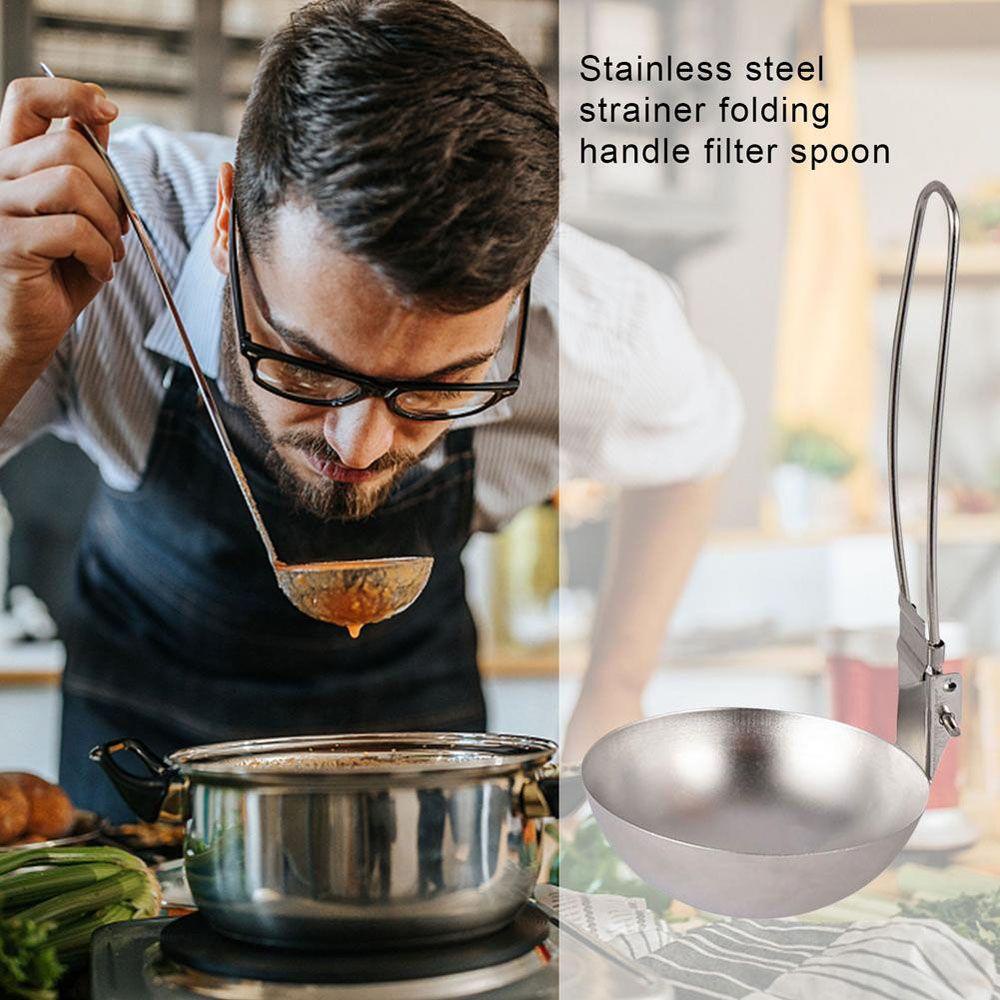 Lanfy Sendok Titanium Murni Alat Dapur Kitchen Anti Karat Lipat Slotted Spoon Camping Soup Ladle