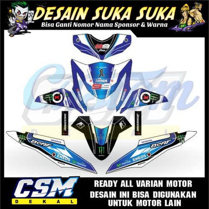 356 Dekal Decal Motor Beat Fi Stiker Sticker Striping Body Lorenzo Biru Eneos Monster Energy Shopee Indonesia
