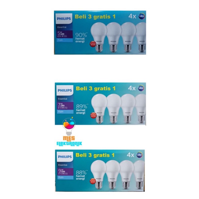 Bohlam Philips LED Essential Multipack LED 5W 7W 9W Beli 3 Gratis 1