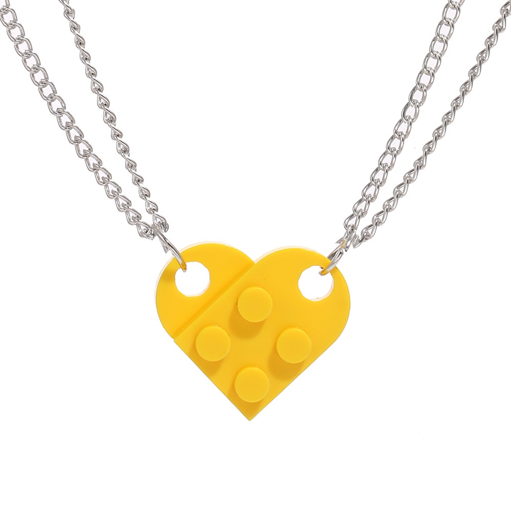 Unisex Heart Shaped Building Block Love Pendant Necklace Stitching Split Necklace Couple Necklace