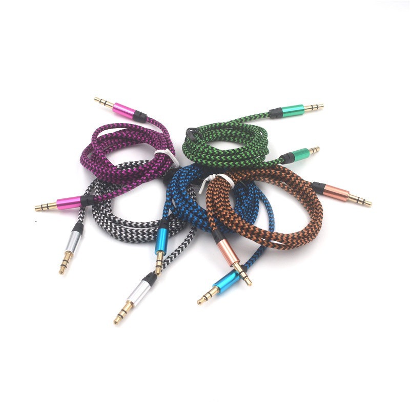 [Stock] 3.5MM Nylon Male-to-male-to-recording Braided Cable 1m Audio Auxiliary Cables Metal Shell Braided Audio Line