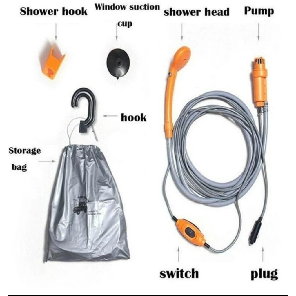 Portable Shower Mandi Camping Outdoor 12V / lighter Shower Set Mobil shower 12 volt / Car Shower