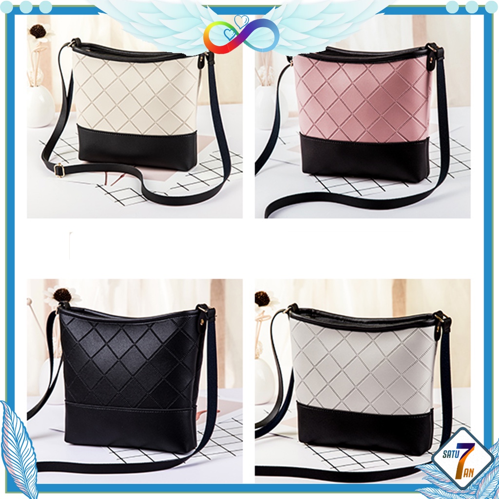 Satu7an T45 Tas Selempang Wanita Tas Cewek Tas Import Motif Kotak Fashion Style Sling Bag Kulit PU