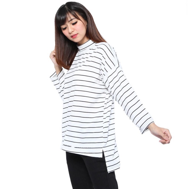 GLOW SANIA / STEVOA OVER Blouse bahan spandek salur motif asli