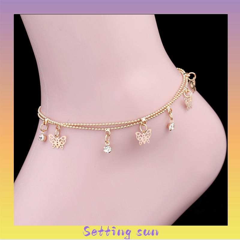 Double Layer Hollow Butterfly Liontin Gelang Kaki Paduan Fashion Sepatu Wanita Yang Indah TN