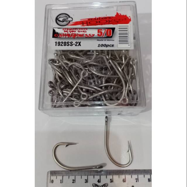SEAHAWK HOOK SIZE 5/0 MODEL 1920SS-2X QTY.100PC O SHAUGHNESSY SUPER STAINLESS STEEL KAIL PANCING