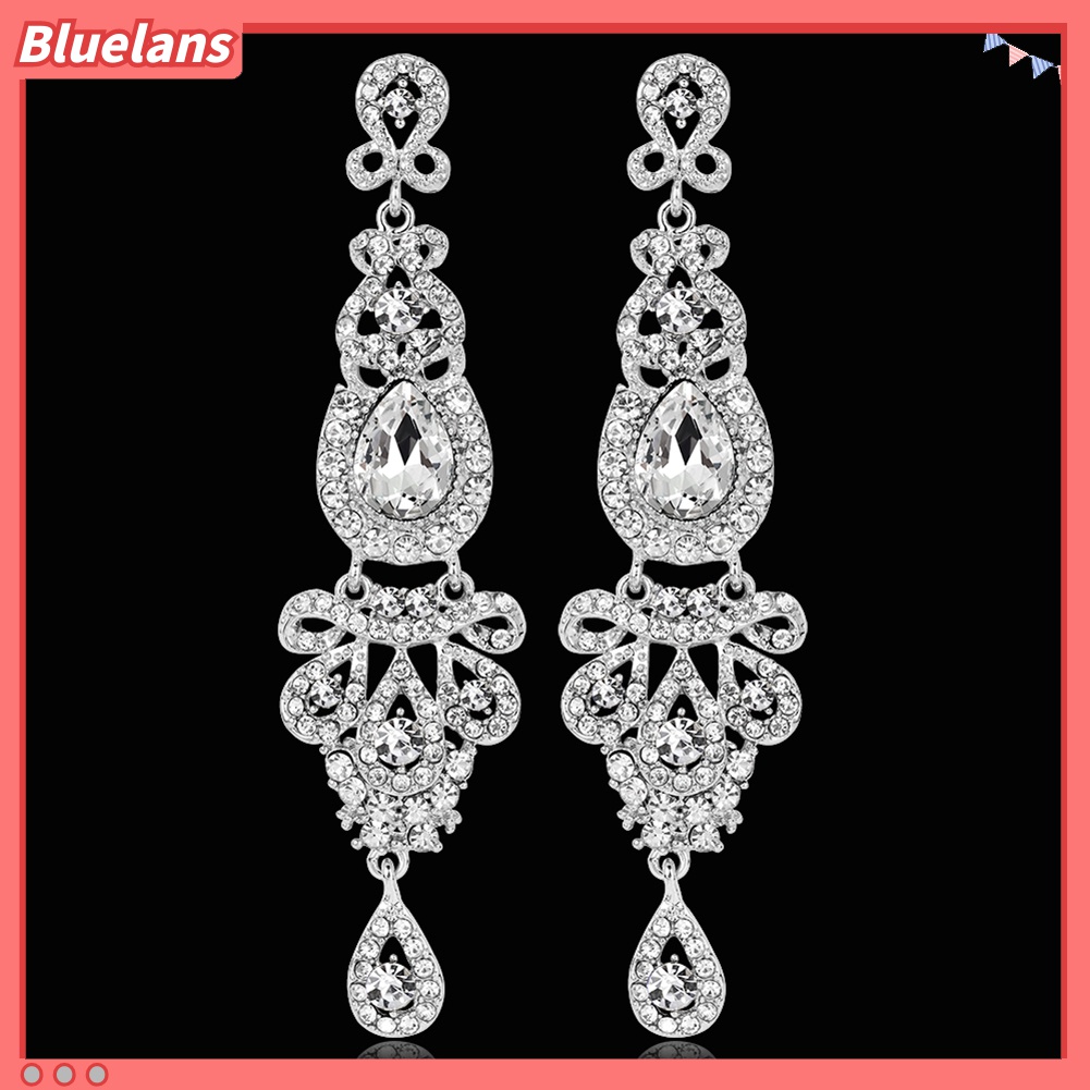 Anting Panjang Menjuntai Gaya Retro Aksen Berlian Imitasi Untuk Wanita