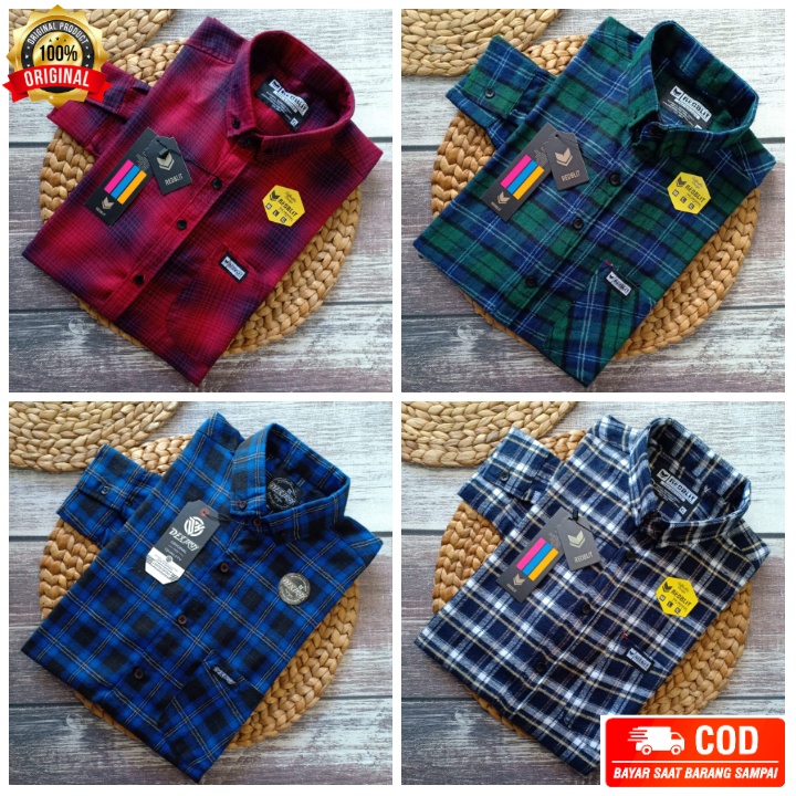 Kemeja Flanel Lengan Panjang / Kemeja Atasan Pria Motif Kotak-Kotak merek REDBLID (BISA COD)