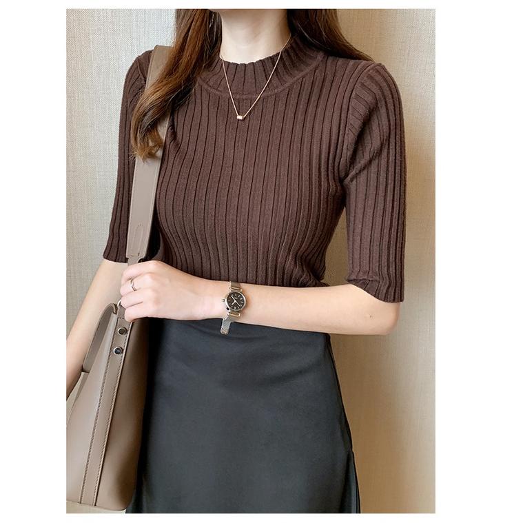 wfi-26 Midi Turtleneck Premium Turtle Neck Lengan Pendek Atasan Baju Rajut Wanita Santana ,.,.,.,,
