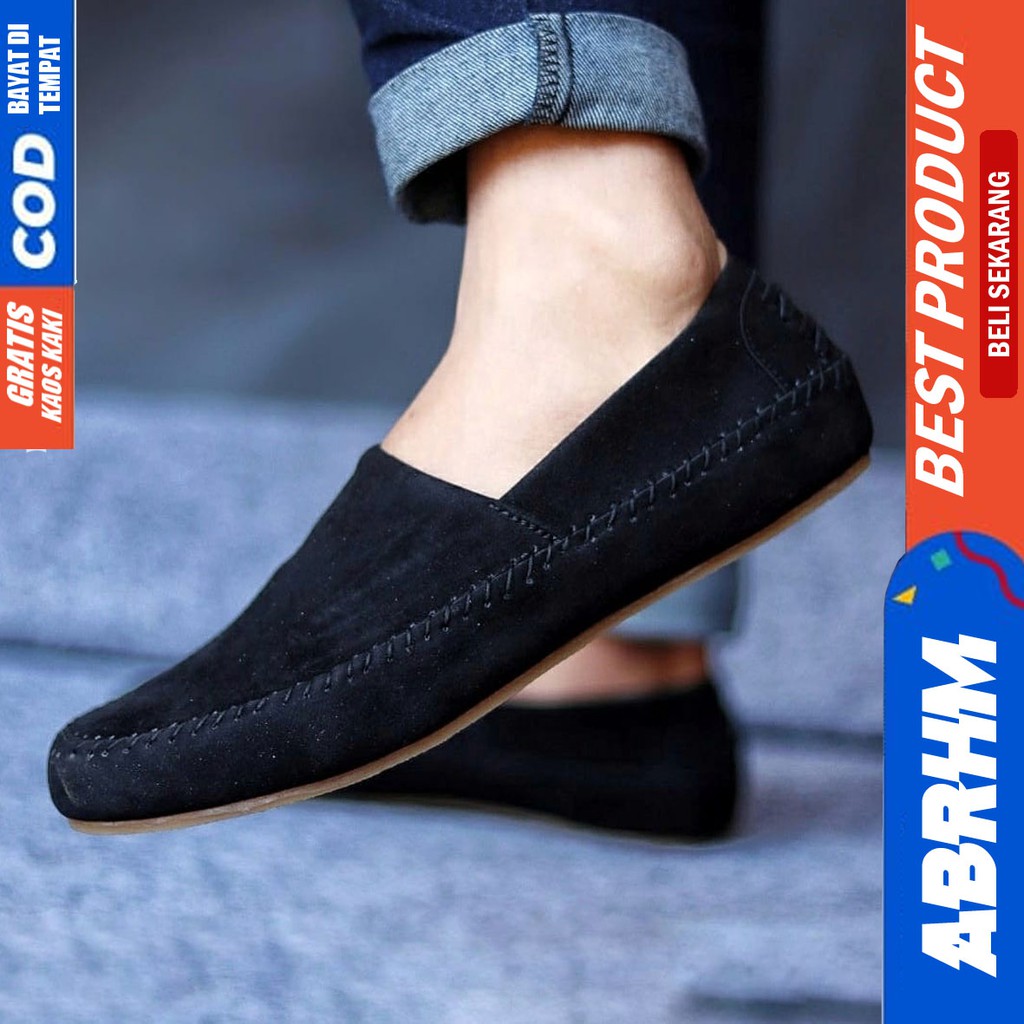 ABRHM x HUNICI - Sepatu Slip On Pria Sepatu Casual Pria Sepatu Kulit Syntetic Pria Sepatu Original Sepatu Kasual Santai Kuliah Gaya Keren Kekinian Ori Murah Terlaris