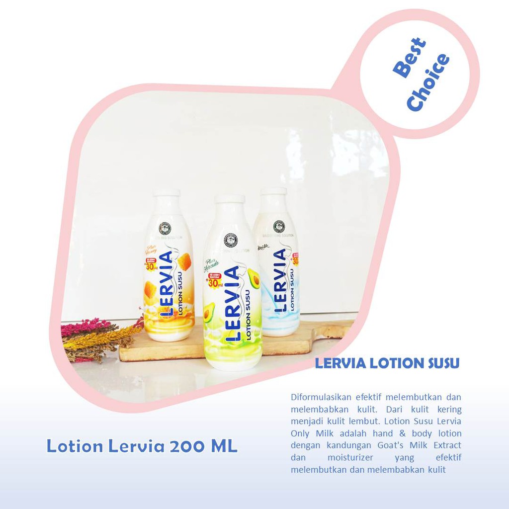 Lervia Lotion Susu 200 Ml +30 Ml isi Lebih Banyak Losion Lervia Susu Madu dan Apukat