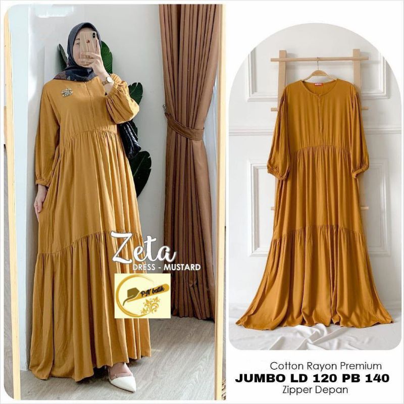PN ZETA DRESS GAMIS RAYON MUSLIMAH SUSUN RUFFLE POLOS HIJAU BOTOL MERAH MARUN MAROON KUNING KUNYIT M