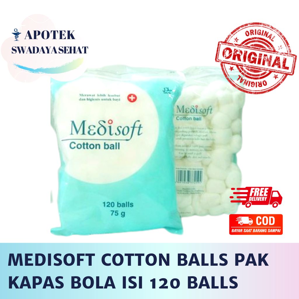 MEDISOFT COTTON BALLS  Pak Isi 120 Ball - Kapas Bola 75 GR Kapas Lembut Medi Soft