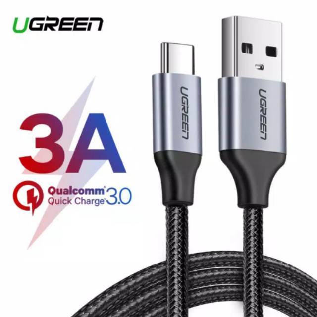 Ugreen Nylon Kabel Charger Type C 3A Panjang 25cm 100cm 150cm 200cm 300cm Original - Kabel Ugreen Usb C 3A 18W Fast Charging