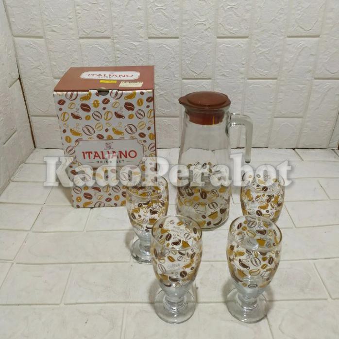 Teko Kaca Set Italiano - Teko Set Lebaran - Teko Gelas Cantik Lebaran