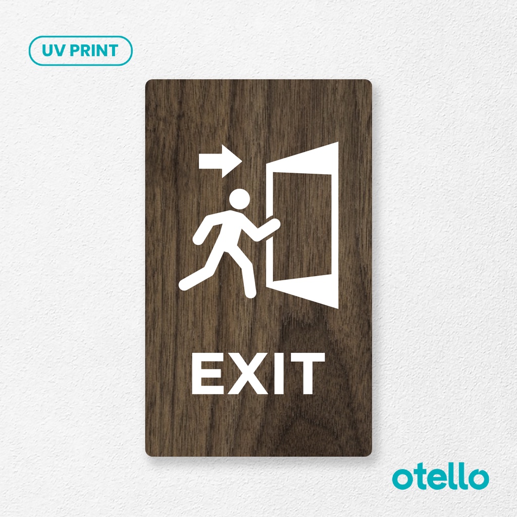 Otello - Exit Sign Board Kayu Print Signage Label Petunjuk Tanda Arah Ruangan Jalan Keluar Stiker Timbul Sticker Dinding Pintu