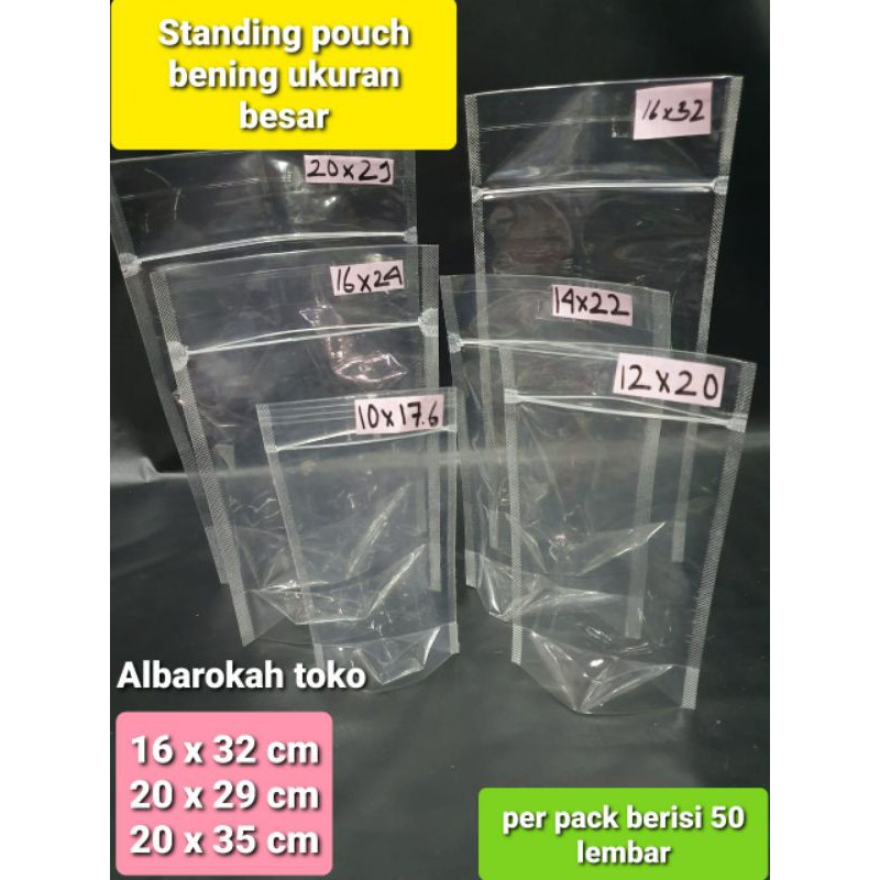 Standing pouch bening transparan / plastik klip bening bisa berdiri untuk snack (UKURAN BESAR)