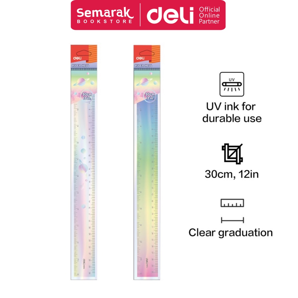 

Deli H654 Ruler Penggaris Plastik 30 CM - Rainbow / Galaxy [1 Pc]