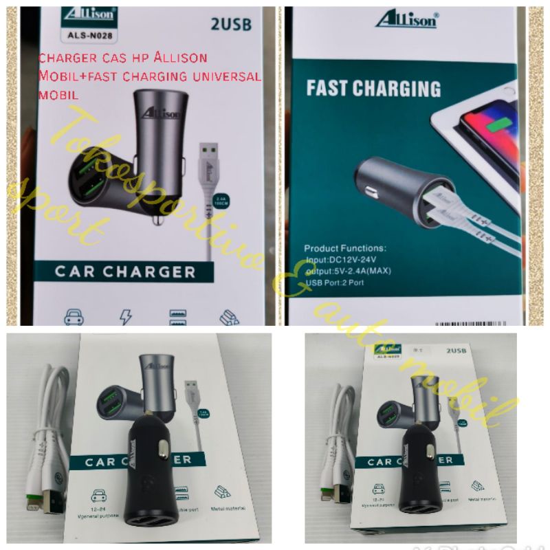 Car charger HP mobil colokan 2usb +kabel mobil universal fast charging 2.4A 12v-24v