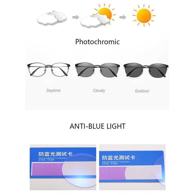 Kacamata Anti Radiasi Photochromic Dengan Bingkai Logam Transisional Untuk Pria Dan Wanita