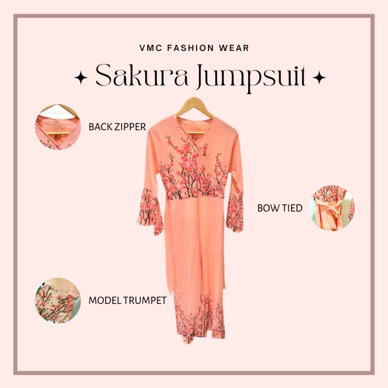 Jumpsuit panjang wanita motif bunga sakura import - Long jumpsuit kekinian terbaru