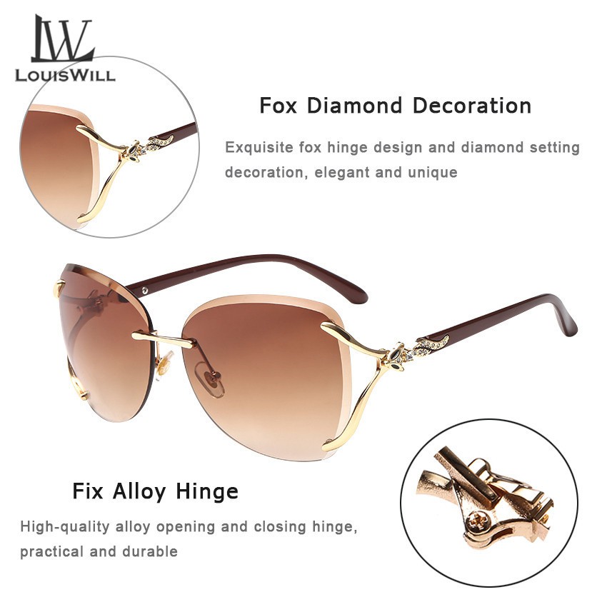 LouisWill Kacamata Wanita Hitam Wanita Pelindung Uv Warna Gradasi Hias Berlian Imitasi Dengan Kotak Penyimpanan-2