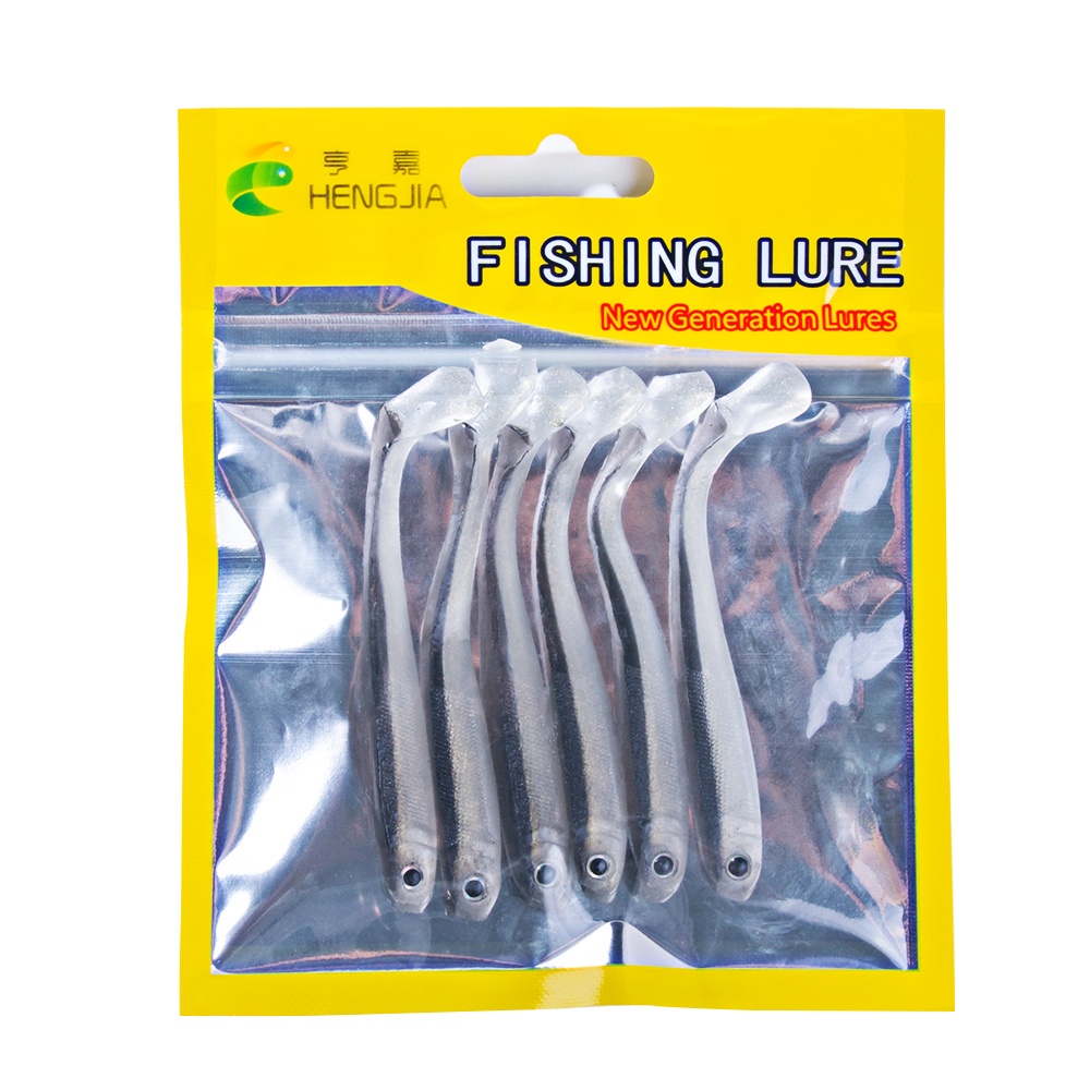 Hengjia 6pcs / Kantong Umpan Pancing Softlure Bentuk Cacing Ekor T 7cm 7.5cm 10cm 11cm 12cm Warna Hitam Putih