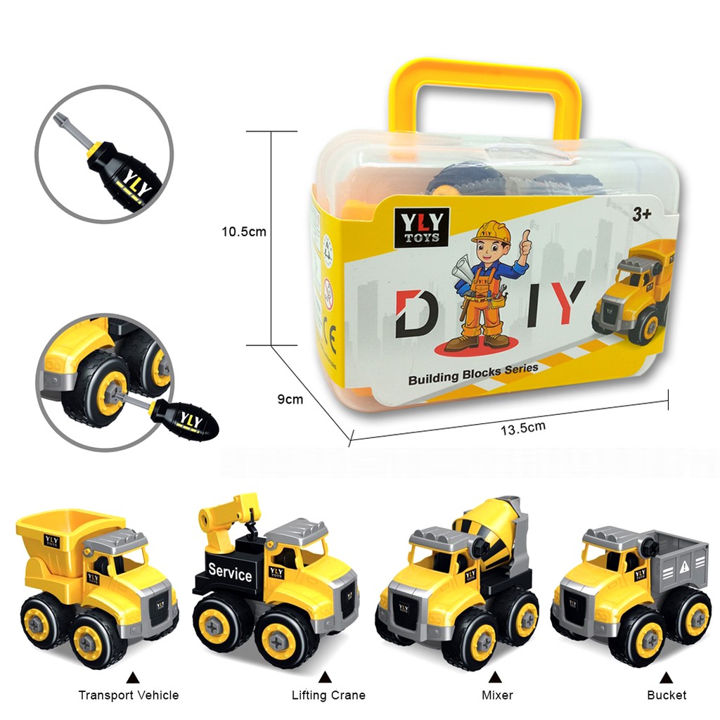 DIY Mobil Konstruksi Crane Mixer Bucket Mainan Anak Laki Laki with Box