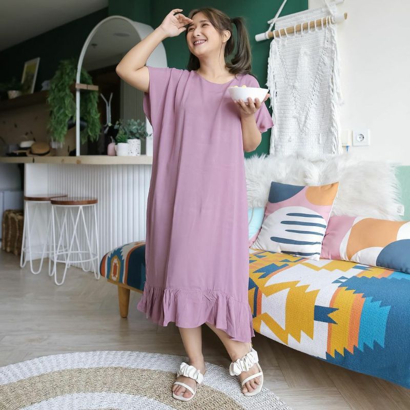 Daster Polos Rufle Kekinian Sangat Adem | Home Dress Viral Rayon