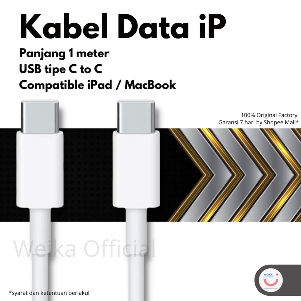 Kabel Data iPad MacBook USB tipe C to C