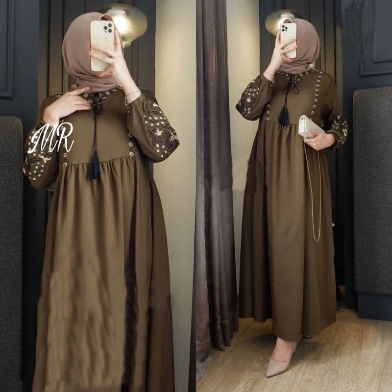 MAXY HANIFA BORDIR, SHAKILA , GAMIS HIJAB MUSLIM, MAXY DRESS, 3 UKURAN