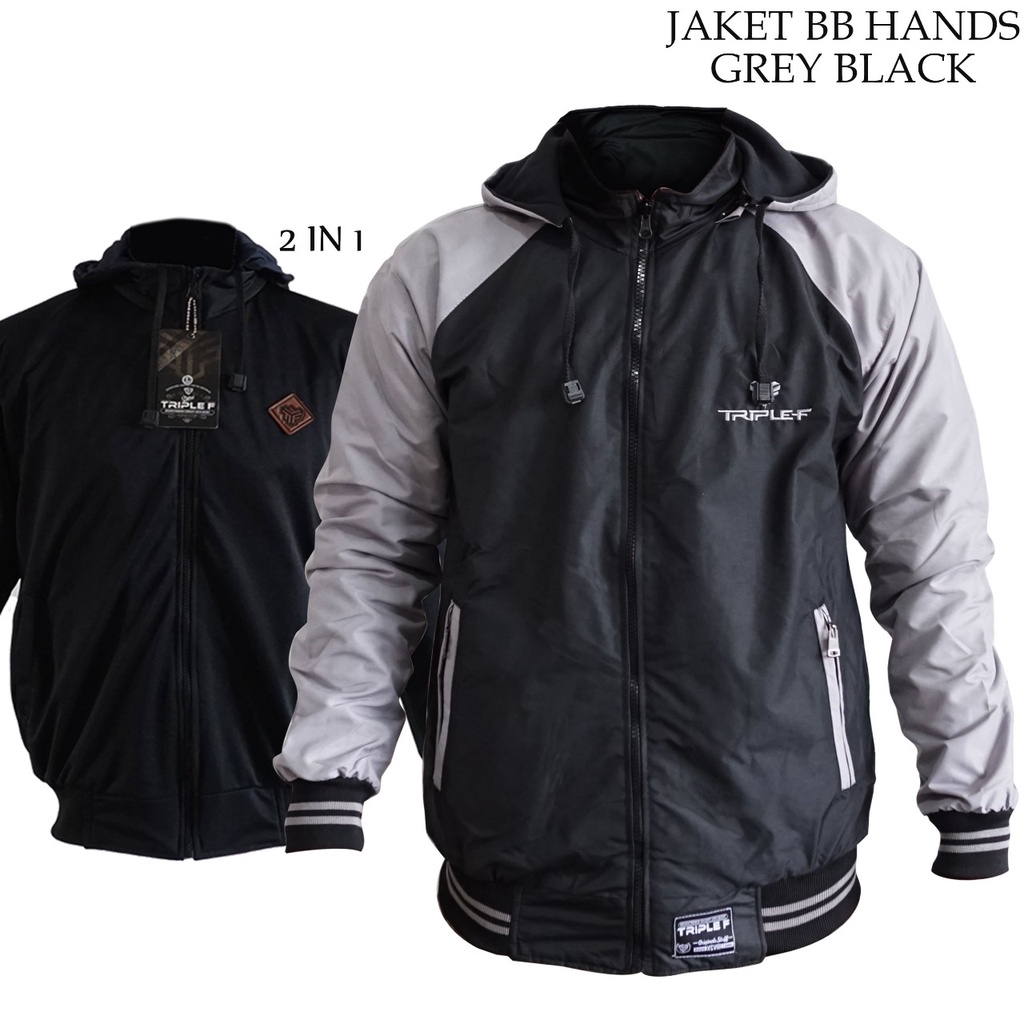 Triple F Jaket Parasut Reversible Hand Series-Hand Grey Black L