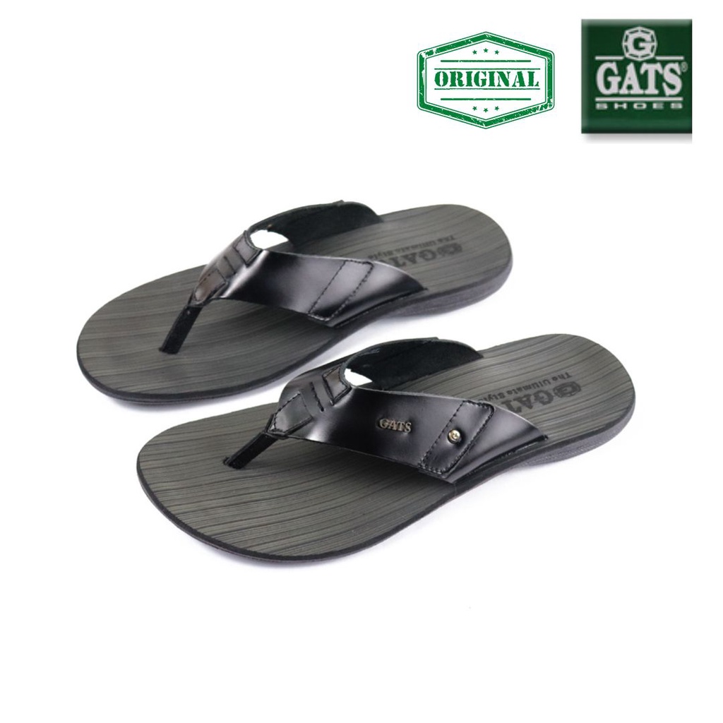 Sandal Pria Jepit Casual GATS  SR005 Hitam Slide Jepit Kulit Asli Model Terbaru  Tidak Licin