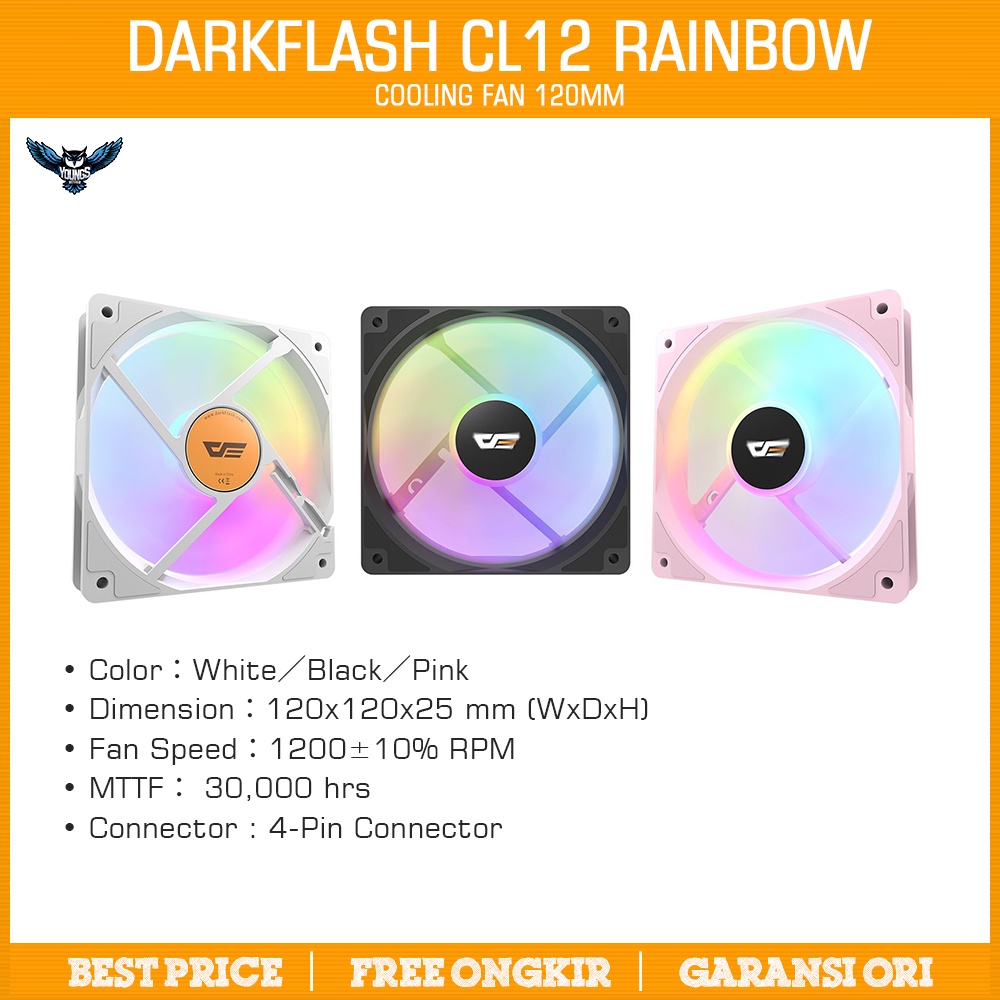 Fan 12cm DarkFlash CL12 Rainbow RGB LED (Black Pink White) Aigo Casing