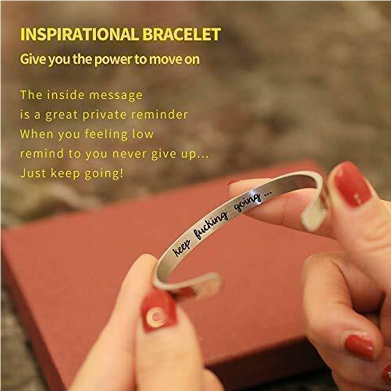 keep fucking going arrow bracelet inspirational stainless steel lettering open bracelet