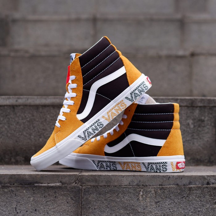 SEPATU VANS SK8-HI LOGO CHECK SUNFLOWERS BLACK ORIGINAL