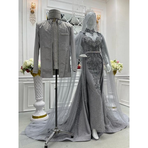 Gaun pengantin couple/Gaun pengantin full mutiara/Wedding dress