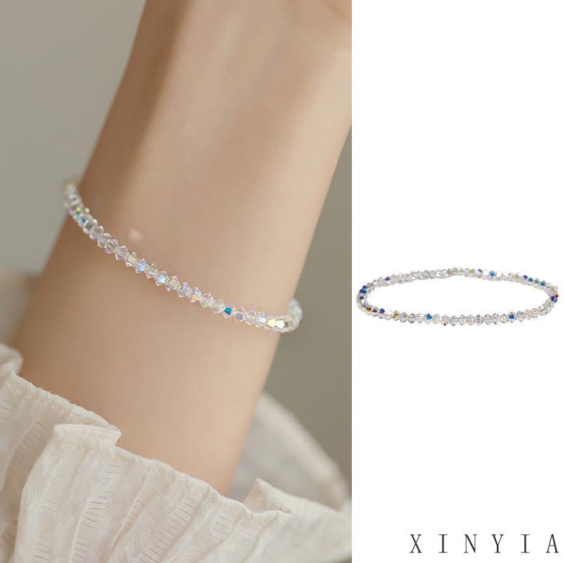 Xia.id Gelang Tangan Wanita Manik Kristal Kaca Imitasi Simple 4mm