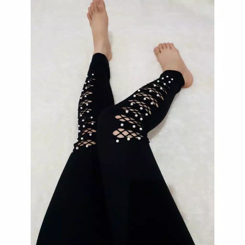Legging sobek depan /legging ripped import /legging sport/celana legging wanita