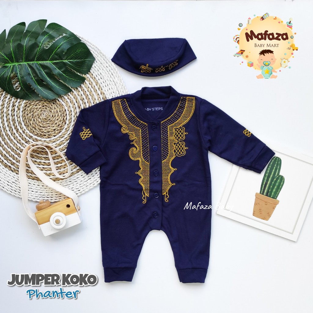 MAFAZABABY Set Jumper Romper Koko Bayi Baju Muslim Anak Bayi Laki-laki Newborn Koko Aqiqah(0-6bulan)-2